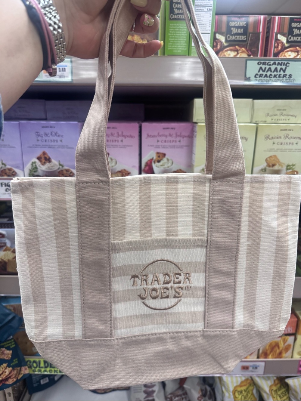 Trader Joe Striped Canvas Tote Bag in Beige and Cream